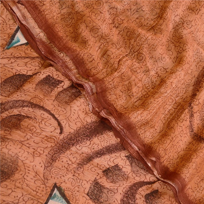 Sanskriti Vintage Sarees Peach Blend Georgette Printed Sari Floral Craft Sustainable Fabric