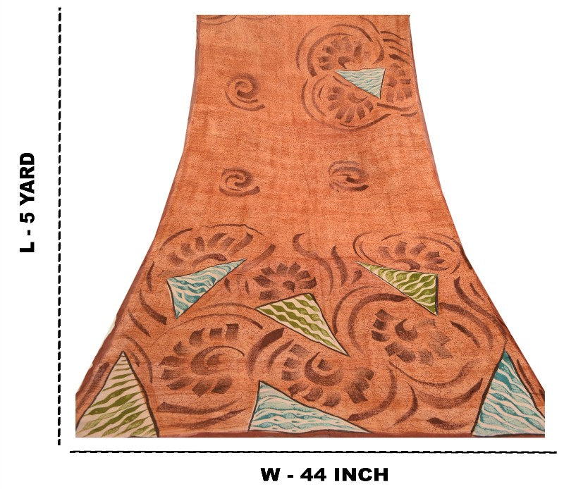 Sanskriti Vintage Sarees Peach Blend Georgette Printed Sari Floral Craft Sustainable Fabric