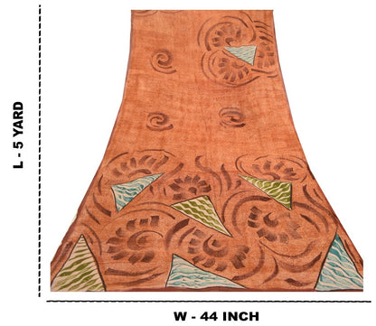 Sanskriti Vintage Sarees Peach Blend Georgette Printed Sari Floral Craft Sustainable Fabric