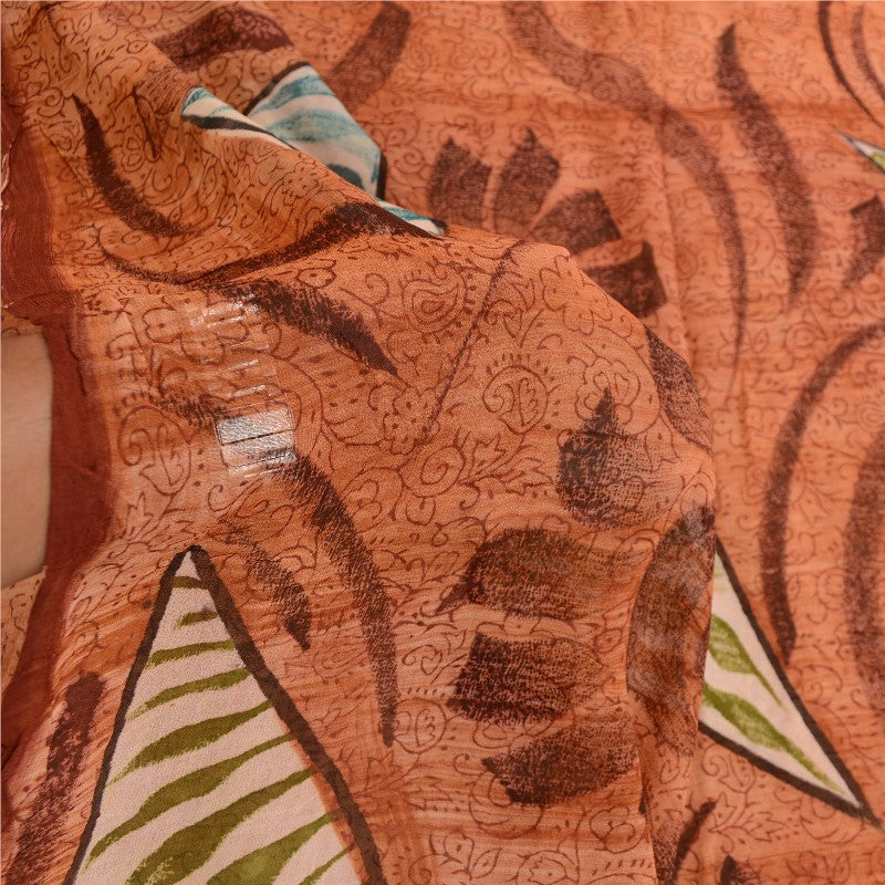 Sanskriti Vintage Sarees Peach Blend Georgette Printed Sari Floral Craft Sustainable Fabric