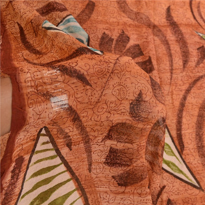 Sanskriti Vintage Sarees Peach Blend Georgette Printed Sari Floral Craft Sustainable Fabric