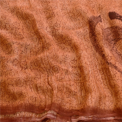 Sanskriti Vintage Sarees Peach Blend Georgette Printed Sari Floral Craft Sustainable Fabric