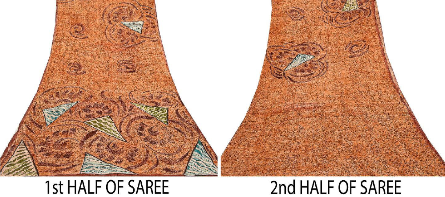 Sanskriti Vintage Sarees Peach Blend Georgette Printed Sari Floral Craft Sustainable Fabric