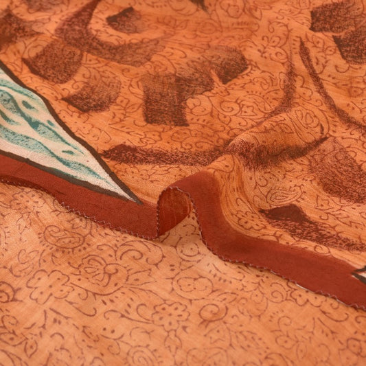 Sanskriti Vintage Sarees Peach Blend Georgette Printed Sari Floral Craft Sustainable Fabric