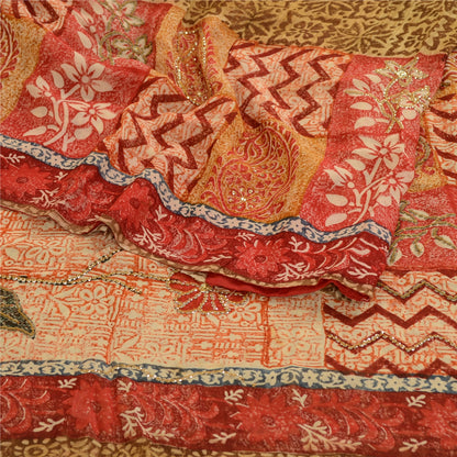 Sanskriti Vintage Sarees Hand Beaded Green Blend Georgette Printed Sari Sustainable Fabric