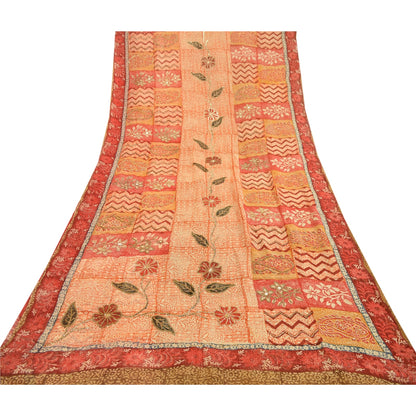 Sanskriti Vintage Sarees Hand Beaded Green Blend Georgette Printed Sari Sustainable Fabric
