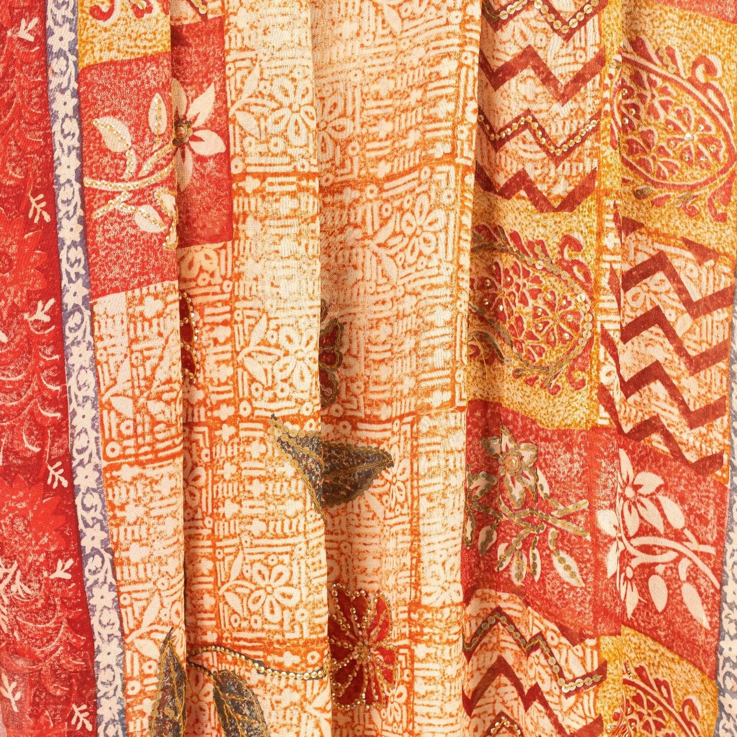 Sanskriti Vintage Sarees Hand Beaded Green Blend Georgette Printed Sari Sustainable Fabric