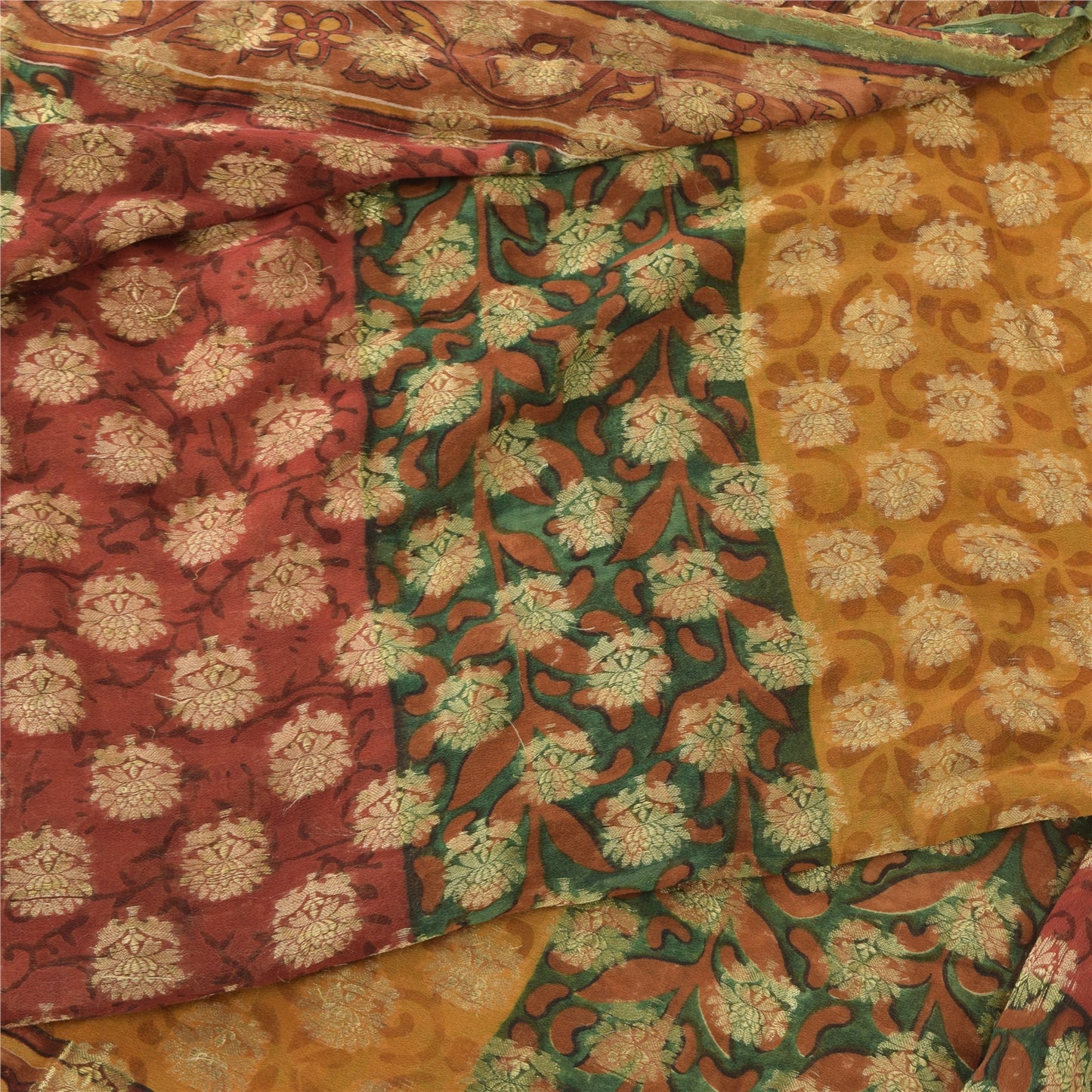 Sanskriti Vintage 100% Pure Georgette Silk Multicolor Woven Prined 5 Yd Craft FabricSewing Patchwork Home Decor, Bag Making, Quilts Etc