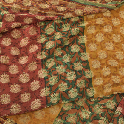 Sanskriti Vintage 100% Pure Georgette Silk Multicolor Woven Prined 5 Yd Craft FabricSewing Patchwork Home Decor, Bag Making, Quilts Etc