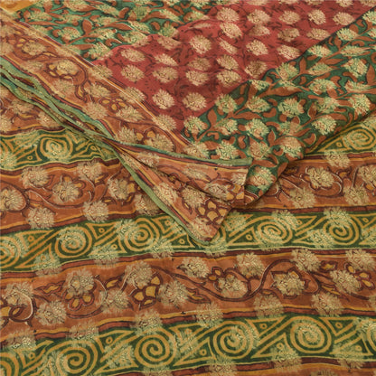 Sanskriti Vintage 100% Pure Georgette Silk Multicolor Woven Prined 5 Yd Craft FabricSewing Patchwork Home Decor, Bag Making, Quilts Etc