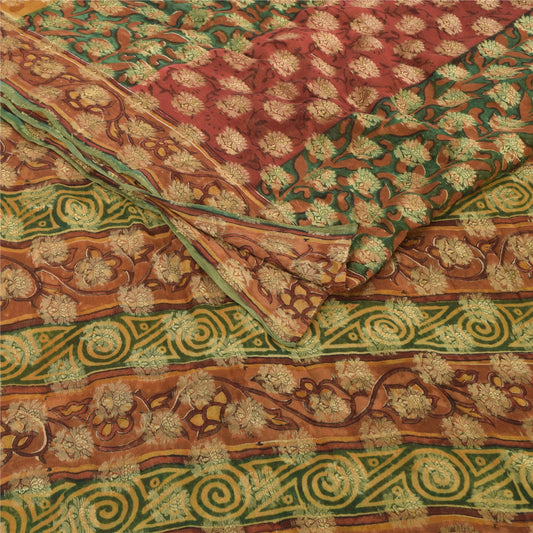 Sanskriti Vintage 100% Pure Georgette Silk Multicolor Woven Prined 5 Yd Craft FabricSewing Patchwork Home Decor, Bag Making, Quilts Etc