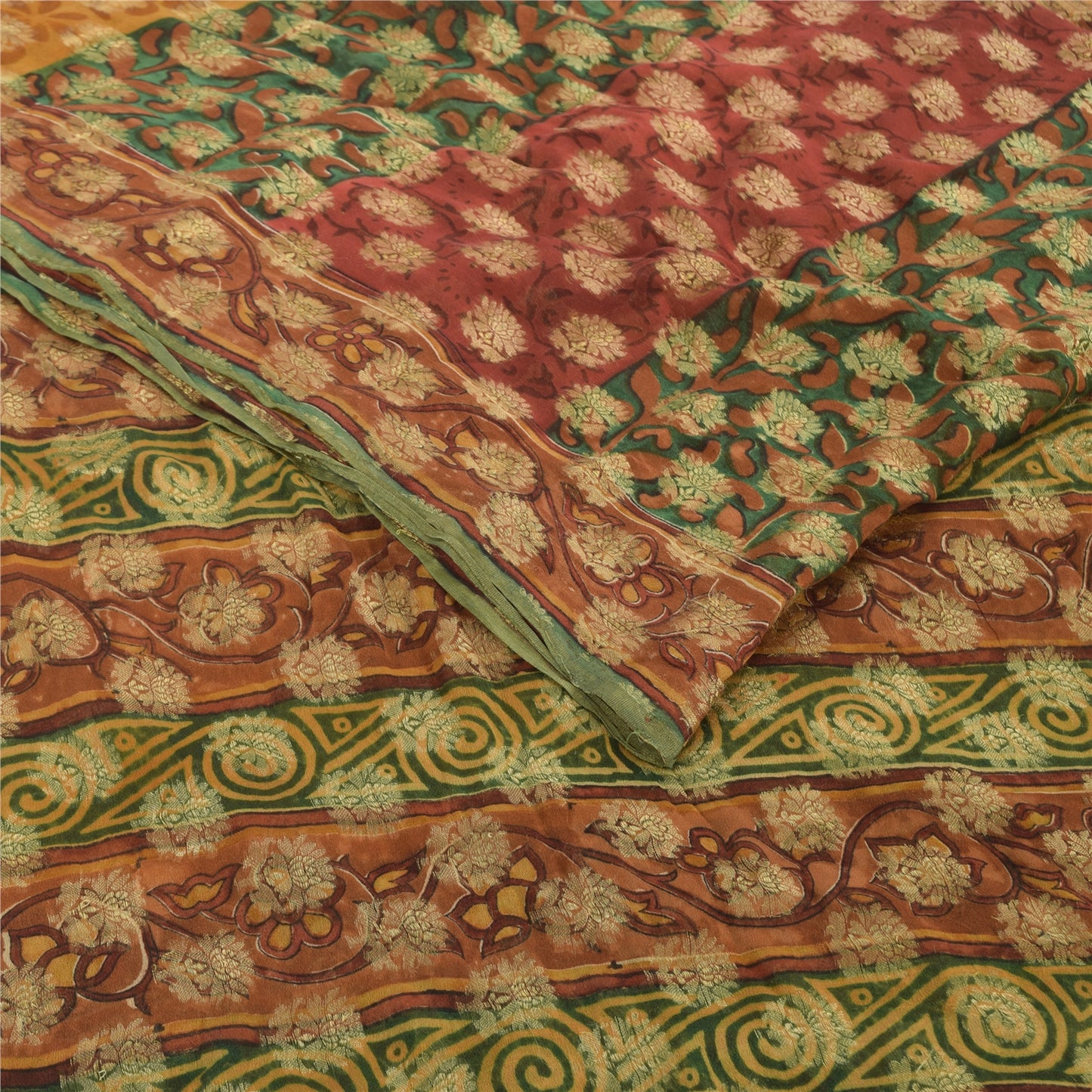 Sanskriti Vintage 100% Pure Georgette Silk Multicolor Woven Prined 5 Yd Craft FabricSewing Patchwork Home Decor, Bag Making, Quilts Etc
