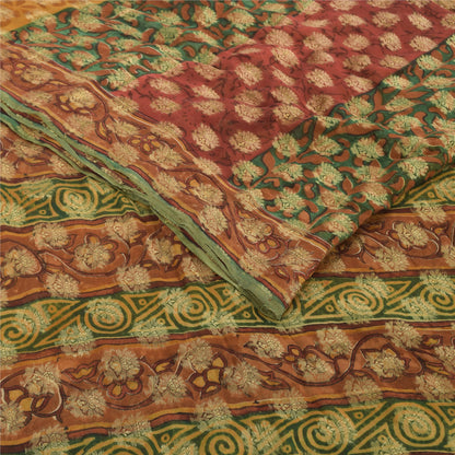 Sanskriti Vintage 100% Pure Georgette Silk Multicolor Woven Prined 5 Yd Craft FabricSewing Patchwork Home Decor, Bag Making, Quilts Etc