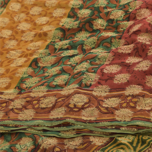 Sanskriti Vintage 100% Pure Georgette Silk Multicolor Woven Prined 5 Yd Craft FabricSewing Patchwork Home Decor, Bag Making, Quilts Etc