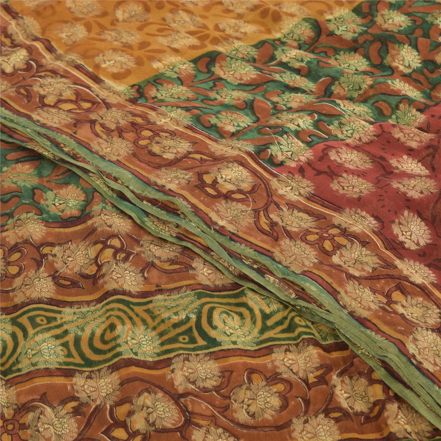 Sanskriti Vintage 100% Pure Georgette Silk Multicolor Woven Prined 5 Yd Craft FabricSewing Patchwork Home Decor, Bag Making, Quilts Etc