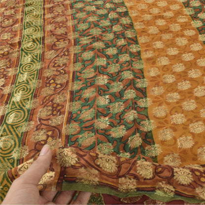 Sanskriti Vintage 100% Pure Georgette Silk Multicolor Woven Prined 5 Yd Craft FabricSewing Patchwork Home Decor, Bag Making, Quilts Etc