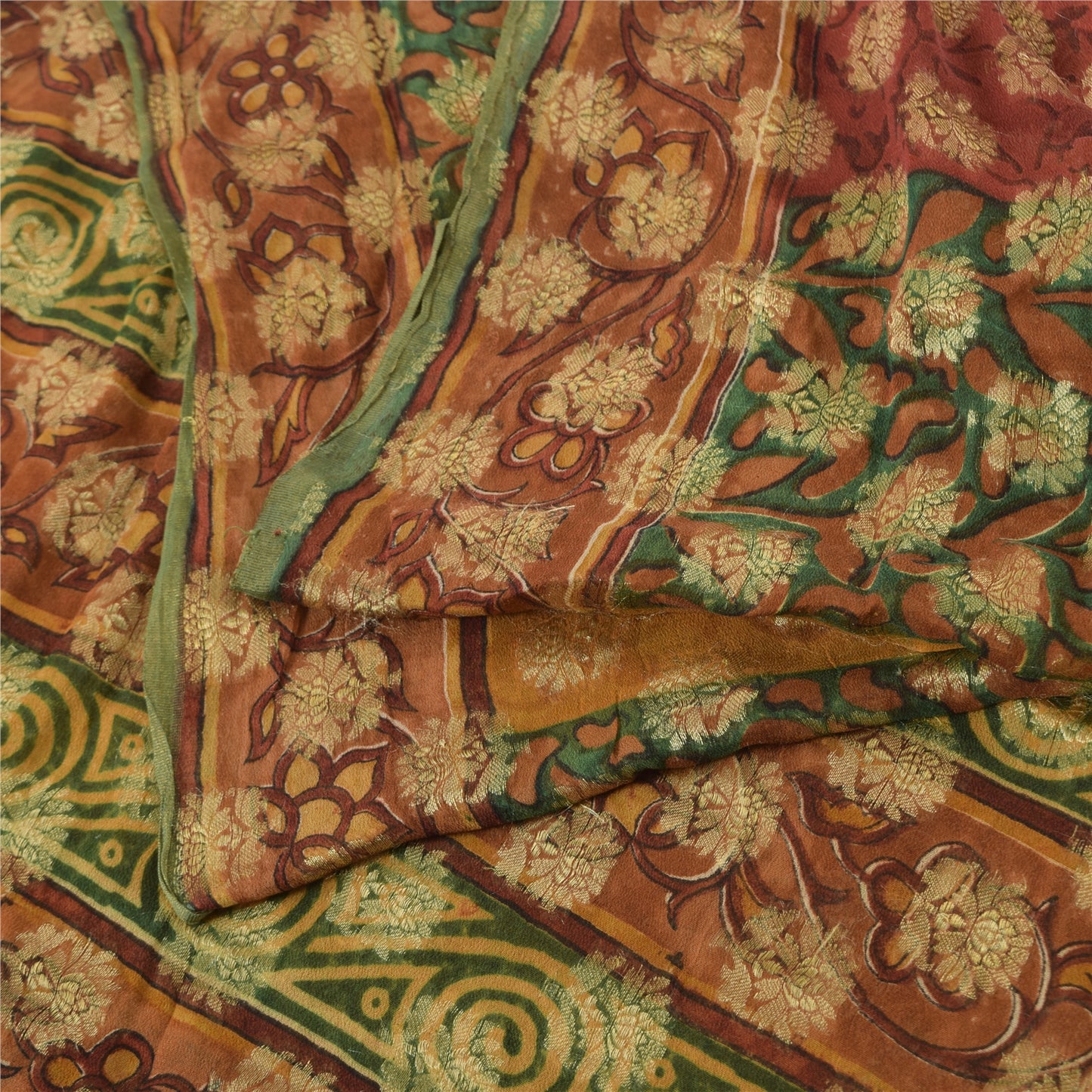 Sanskriti Vintage 100% Pure Georgette Silk Multicolor Woven Prined 5 Yd Craft FabricSewing Patchwork Home Decor, Bag Making, Quilts Etc