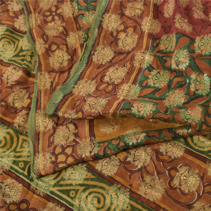 Sanskriti Vintage 100% Pure Georgette Silk Multicolor Woven Prined 5 Yd Craft FabricSewing Patchwork Home Decor, Bag Making, Quilts Etc