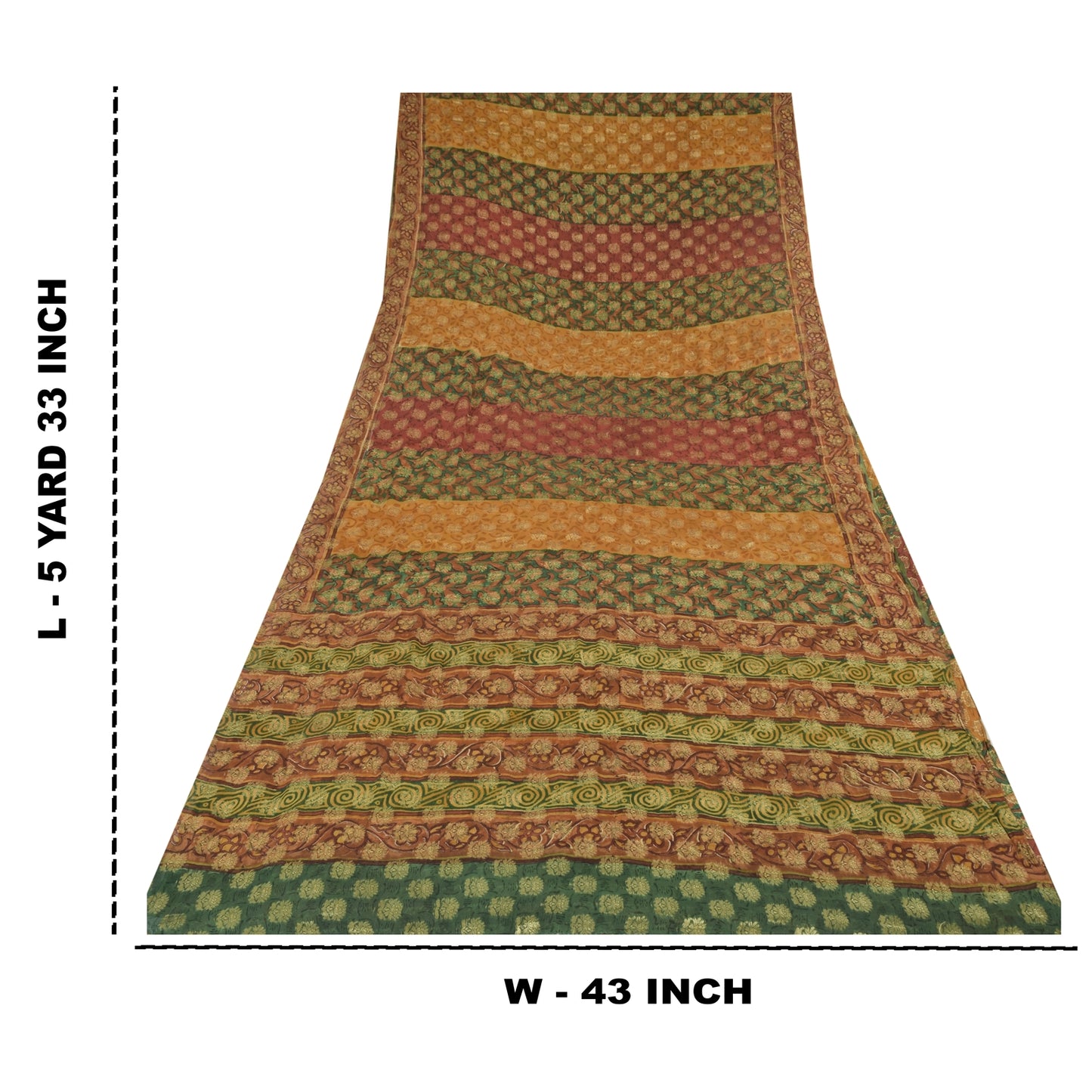 Sanskriti Vintage 100% Pure Georgette Silk Multicolor Woven Prined 5 Yd Craft FabricSewing Patchwork Home Decor, Bag Making, Quilts Etc