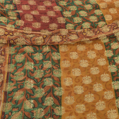 Sanskriti Vintage 100% Pure Georgette Silk Multicolor Woven Prined 5 Yd Craft FabricSewing Patchwork Home Decor, Bag Making, Quilts Etc