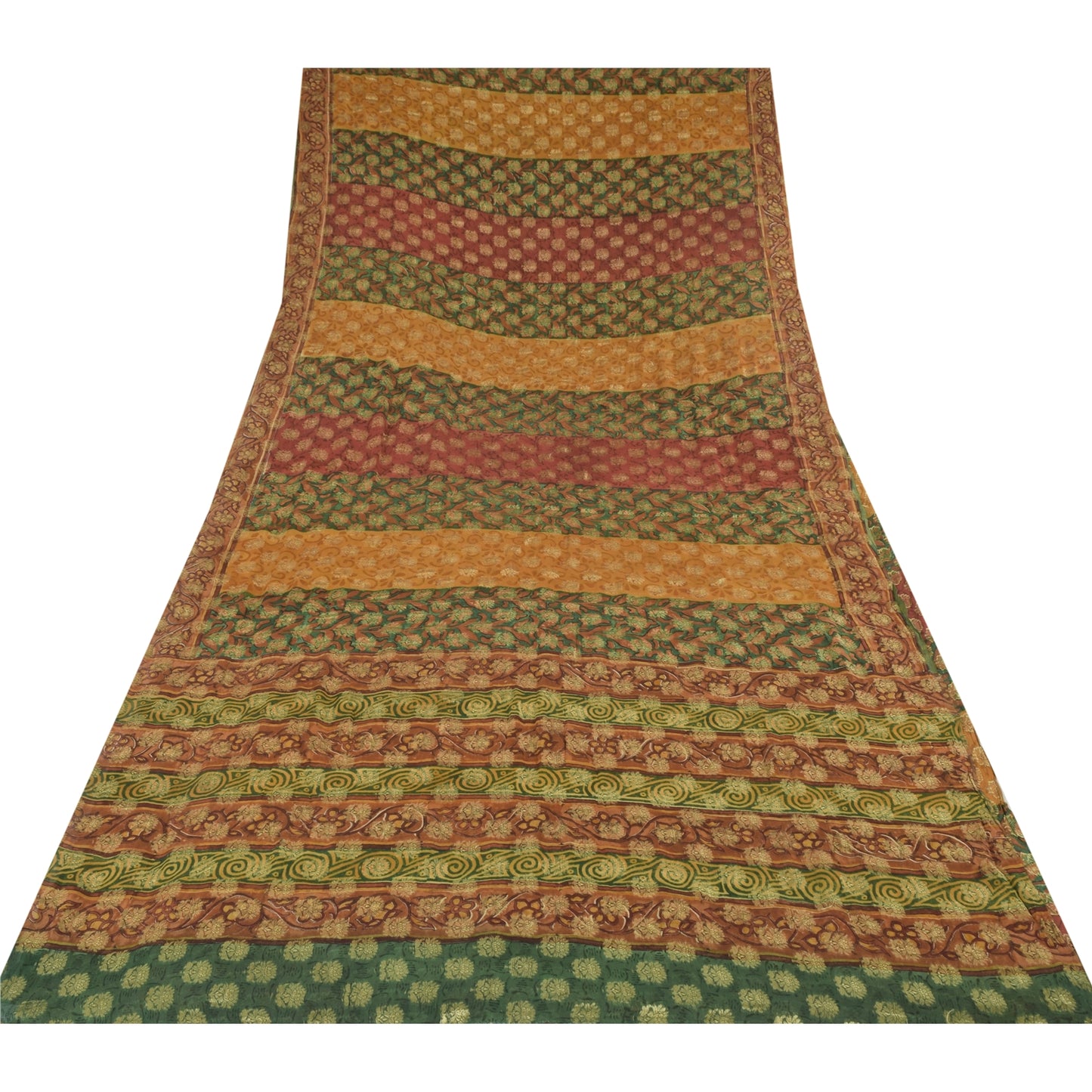 Sanskriti Vintage 100% Pure Georgette Silk Multicolor Woven Prined 5 Yd Craft FabricSewing Patchwork Home Decor, Bag Making, Quilts Etc