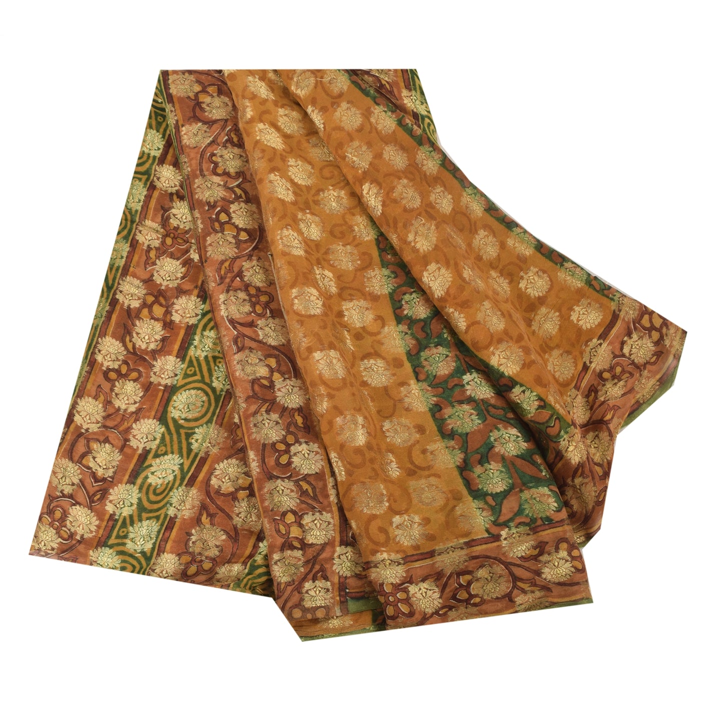 Sanskriti Vintage 100% Pure Georgette Silk Multicolor Woven Prined 5 Yd Craft FabricSewing Patchwork Home Decor, Bag Making, Quilts Etc