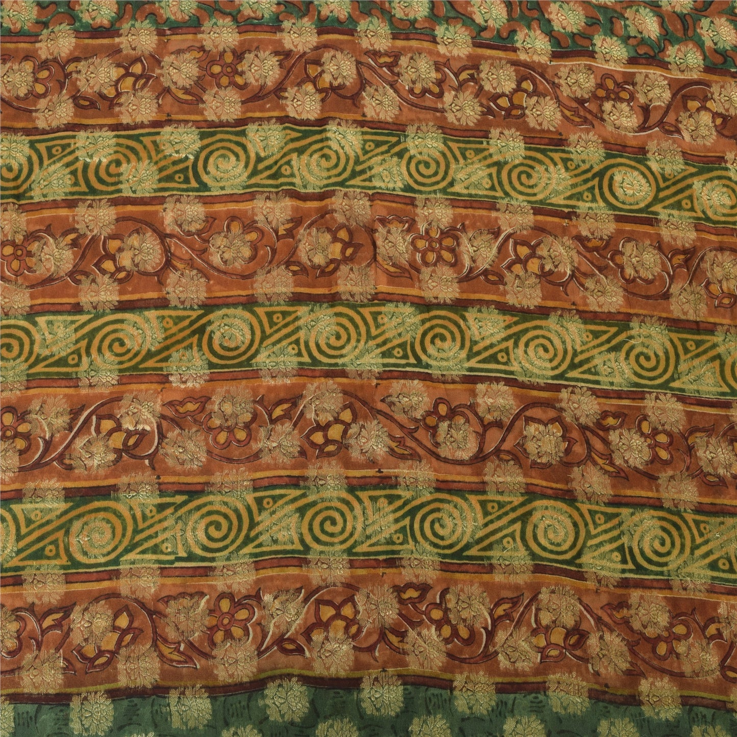 Sanskriti Vintage 100% Pure Georgette Silk Multicolor Woven Prined 5 Yd Craft FabricSewing Patchwork Home Decor, Bag Making, Quilts Etc