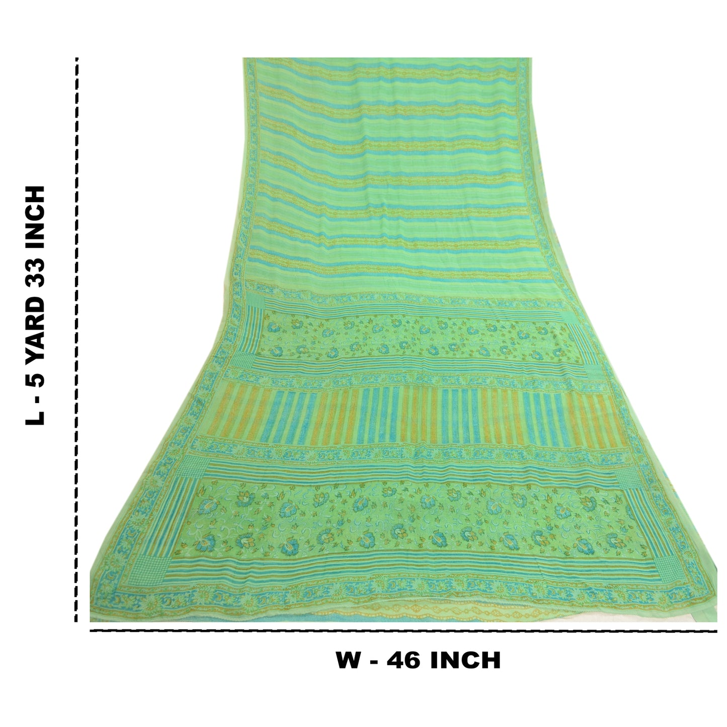 Sanskriti Vintage Sarees Green Pure Georgette Silk Printed Sari 5yd Craft Sustainable Fabric