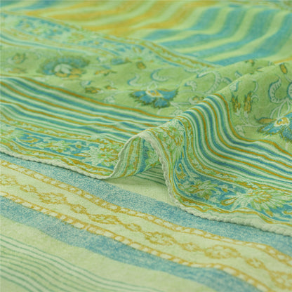 Sanskriti Vintage Sarees Green Pure Georgette Silk Printed Sari 5yd Craft Sustainable Fabric