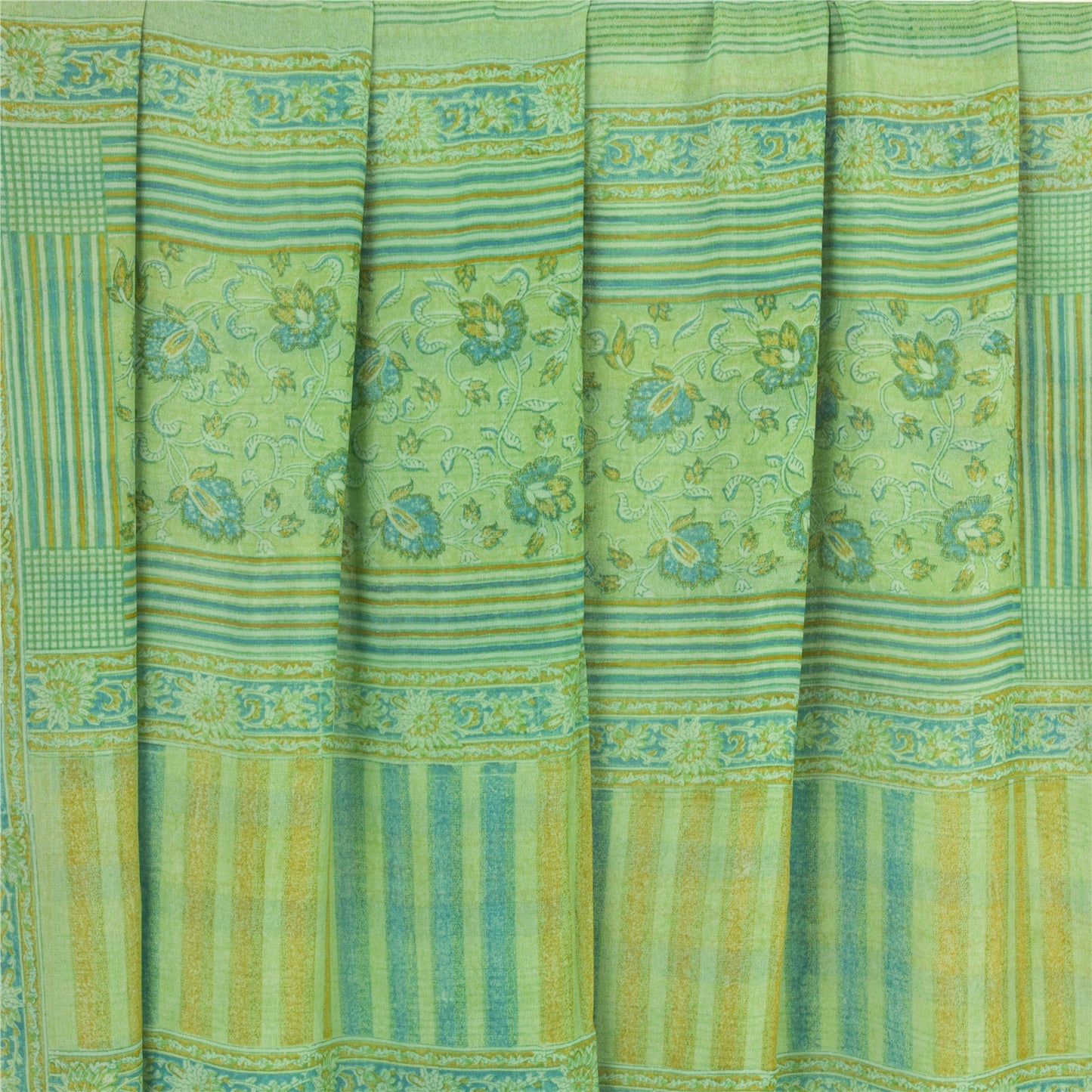 Sanskriti Vintage Sarees Green Pure Georgette Silk Printed Sari 5yd Craft Sustainable Fabric
