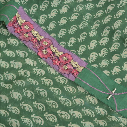 Sanskriti Vintage Sarees Green Pure Georgette Silk Printed Sari 5yd Craft Sustainable Fabric