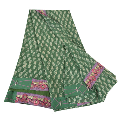 Sanskriti Vintage Sarees Green Pure Georgette Silk Printed Sari 5yd Craft Sustainable Fabric