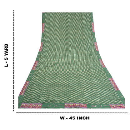 Sanskriti Vintage Sarees Green Pure Georgette Silk Printed Sari 5yd Craft Sustainable Fabric