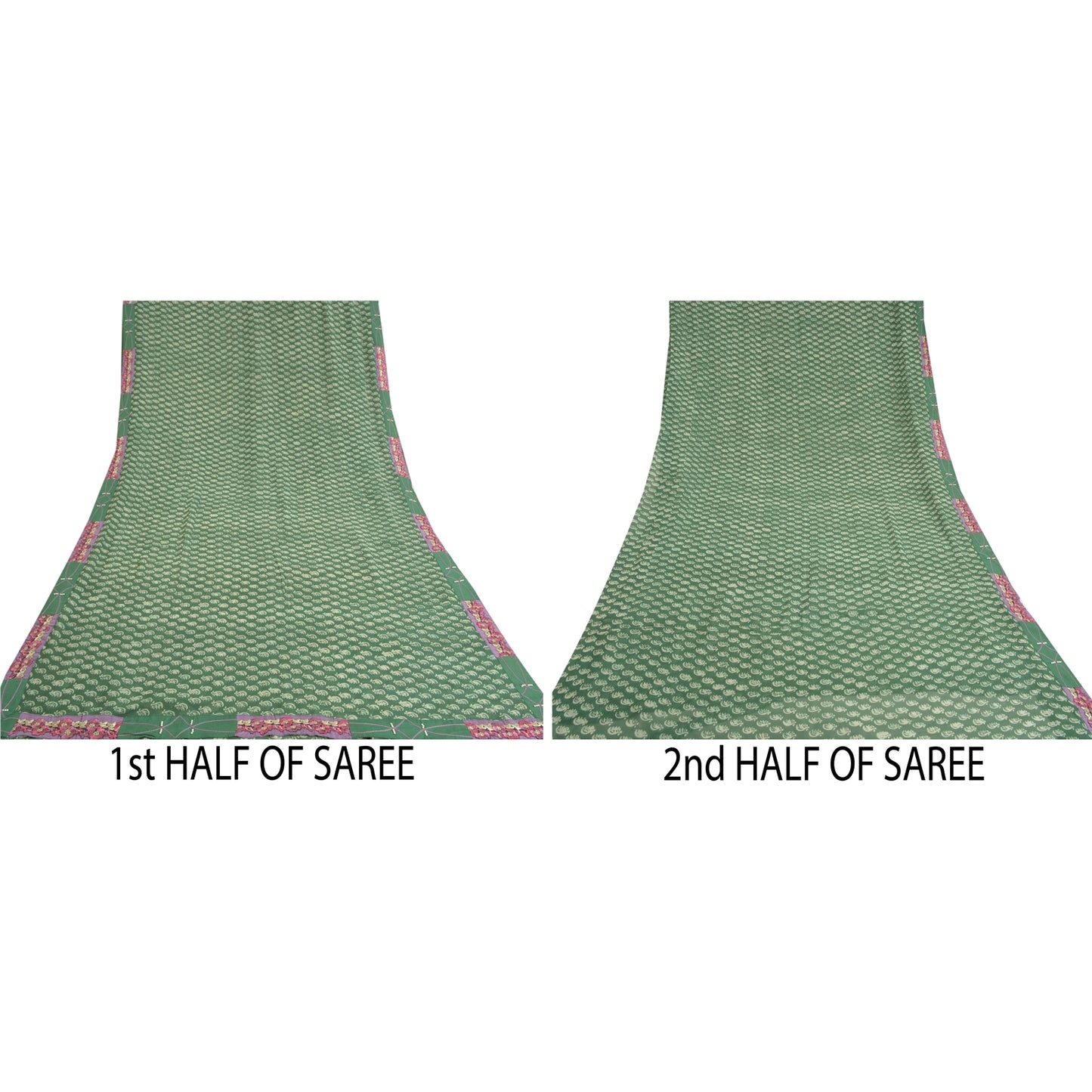 Sanskriti Vintage Sarees Green Pure Georgette Silk Printed Sari 5yd Craft Sustainable Fabric