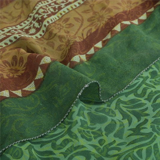 Sanskriti Vintage Sarees Grønne Ren Georgette Silke Trykte Sari 5yd Håndværk Bæredygtigt Stoff