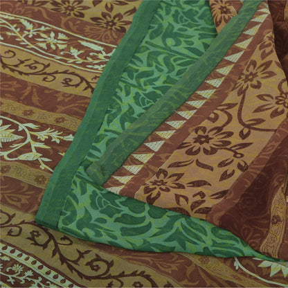 Sanskriti Vintage Sari 100% Pure Georgette Silk Green Floral Printed Saree 5Yd Craft Fabric Boho Quilting Material For DIY Projects
