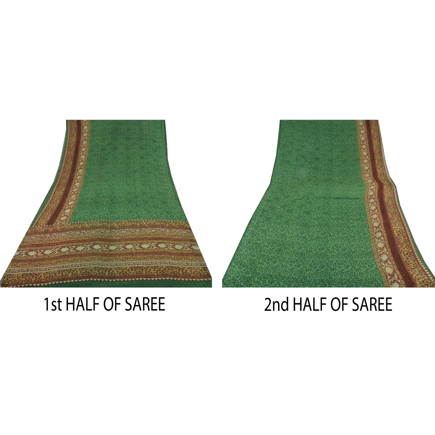 Sanskriti Vintage Sari 100% Pure Georgette Silk Green Floral Printed Saree 5Yd Craft Fabric Boho Quilting Material For DIY Projects