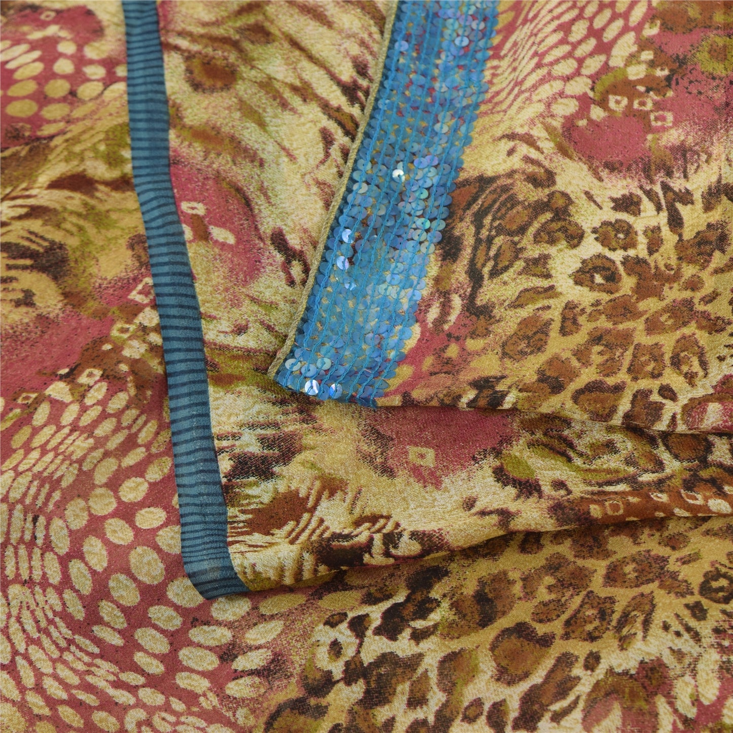 Sanskriti Vintage 100% Pure Georgette Silk Multicolor Printed Sarees 5Yd Craft Fabric Home Decor, Women Floral Outfit, Silk Scrap
