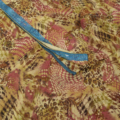 Sanskriti Vintage 100% Pure Georgette Silk Multicolor Printed Sarees 5Yd Craft Fabric Home Decor, Women Floral Outfit, Silk Scrap