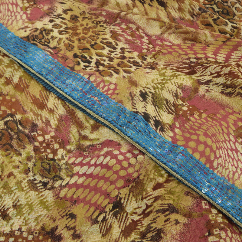 Sanskriti Vintage 100% Pure Georgette Silk Multicolor Printed Sarees 5Yd Craft Fabric Home Decor, Women Floral Outfit, Silk Scrap