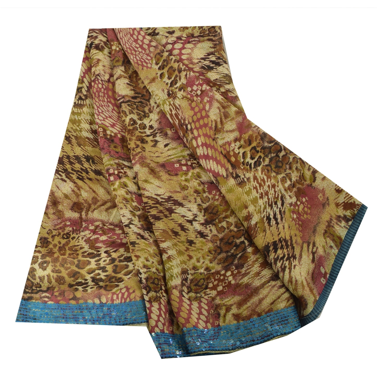 Sanskriti Vintage 100% Pure Georgette Silk Multicolor Printed Sarees 5Yd Craft Fabric Home Decor, Women Floral Outfit, Silk Scrap