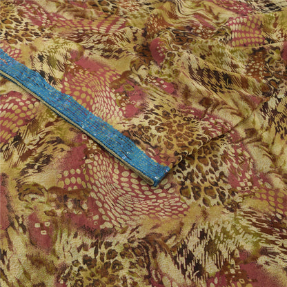 Sanskriti Vintage 100% Pure Georgette Silk Multicolor Printed Sarees 5Yd Craft Fabric Home Decor, Women Floral Outfit, Silk Scrap