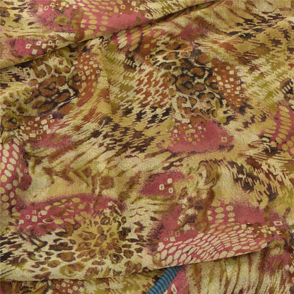 Sanskriti Vintage 100% Pure Georgette Silk Multicolor Printed Sarees 5Yd Craft Fabric Home Decor, Women Floral Outfit, Silk Scrap