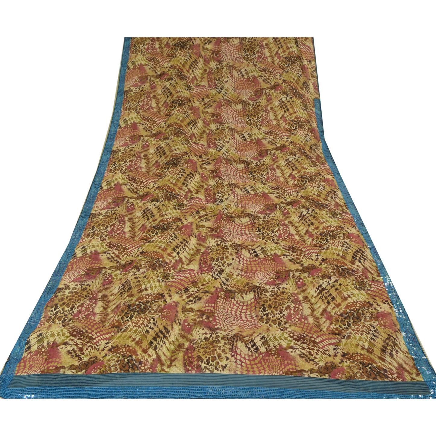 Sanskriti Vintage 100% Pure Georgette Silk Multicolor Printed Sarees 5Yd Craft Fabric Home Decor, Women Floral Outfit, Silk Scrap
