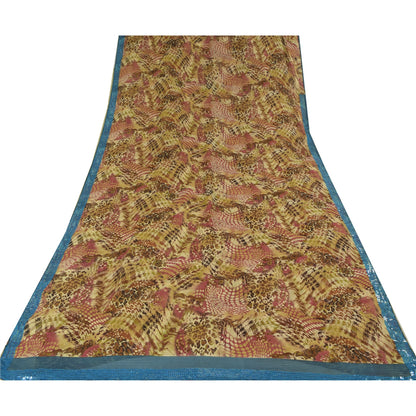 Sanskriti Vintage 100% Pure Georgette Silk Multicolor Printed Sarees 5Yd Craft Fabric Home Decor, Women Floral Outfit, Silk Scrap