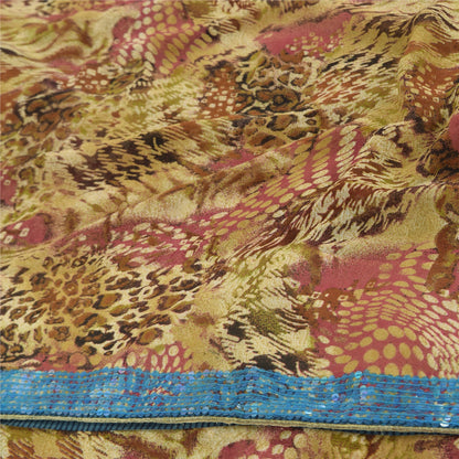 Sanskriti Vintage 100% Pure Georgette Silk Multicolor Printed Sarees 5Yd Craft Fabric Home Decor, Women Floral Outfit, Silk Scrap
