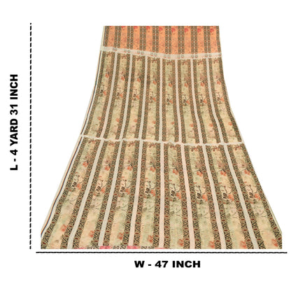 Sanskriti Vintage Sari 100% Pure Georgette Silk Peach Indian Printed Sarees 4+YD Craft Fabric upholstery fabric