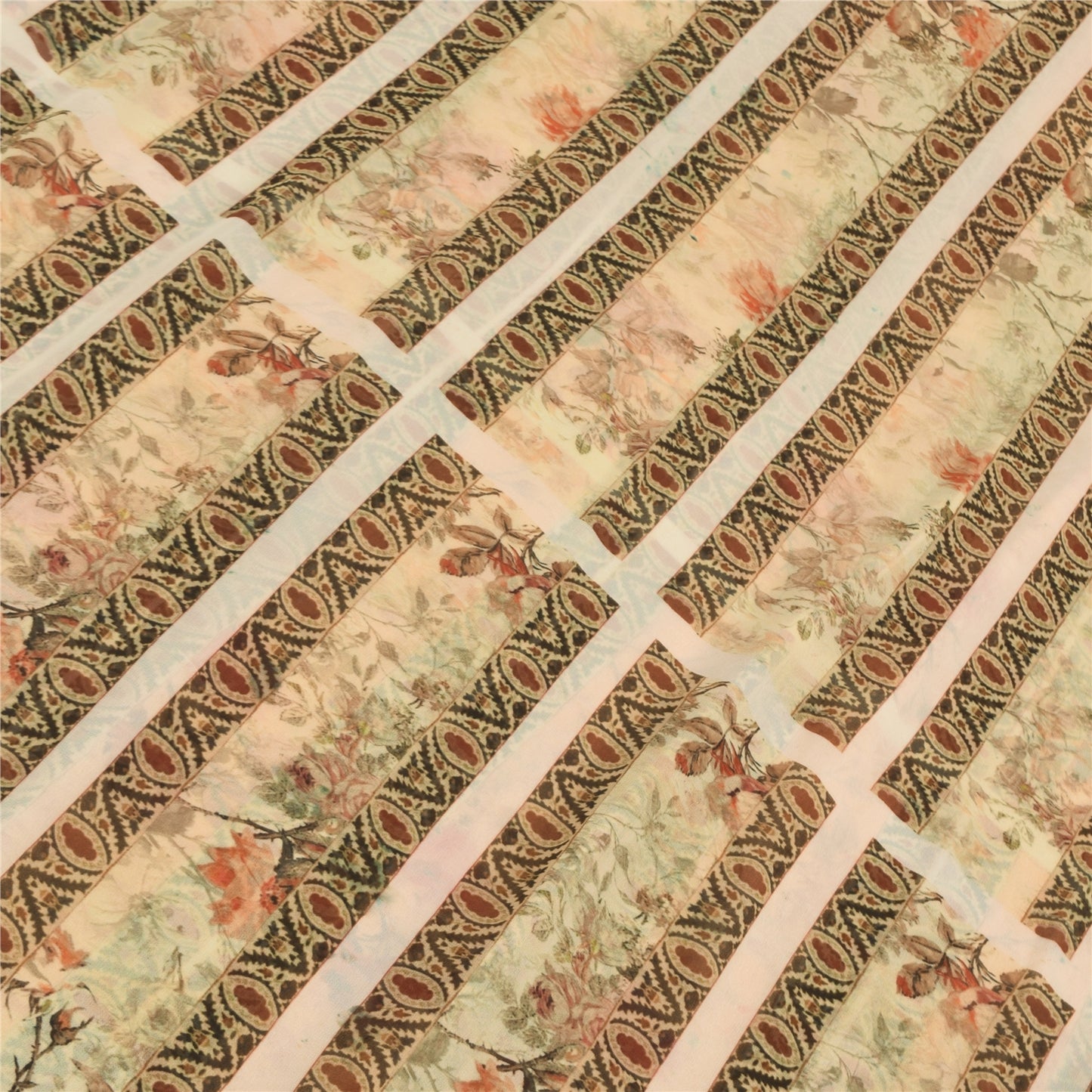 Sanskriti Vintage Sari 100% Pure Georgette Silk Peach Indian Printed Sarees 4+YD Craft Fabric upholstery fabric