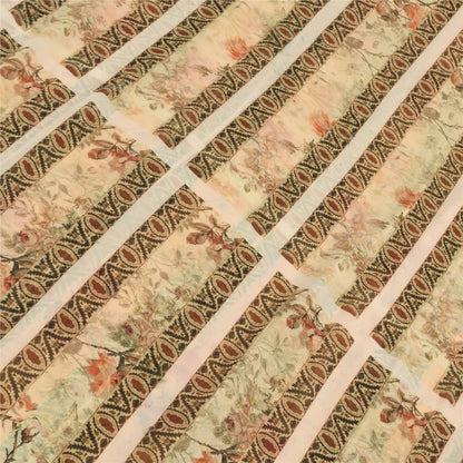 Sanskriti Vintage Sari 100% Pure Georgette Silk Peach Indian Printed Sarees 4+YD Craft Fabric upholstery fabric