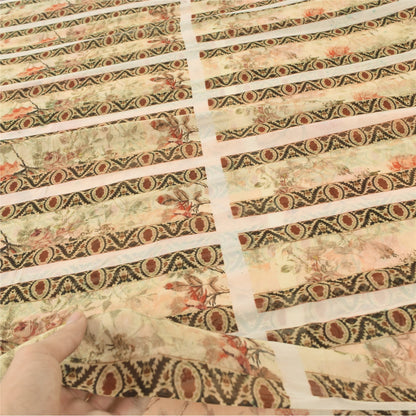 Sanskriti Vintage Sari 100% Pure Georgette Silk Peach Indian Printed Sarees 4+YD Craft Fabric upholstery fabric
